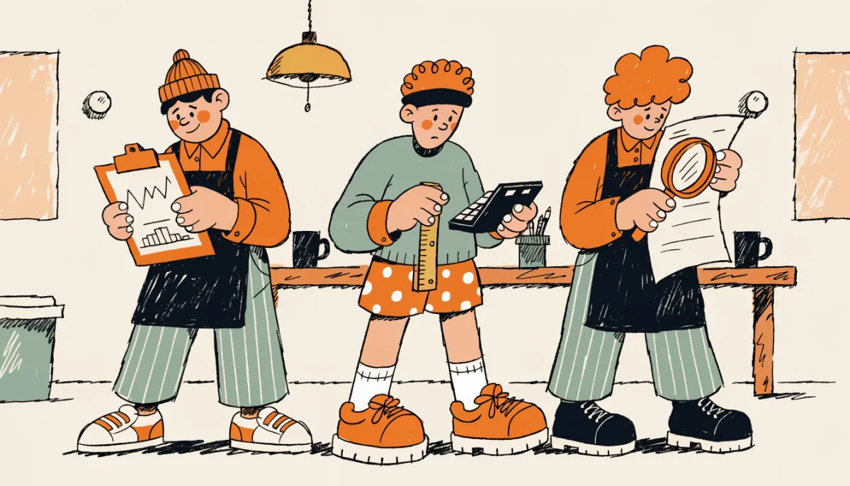 Three cartoon workers at separate stations each representing a WorkKeys skill area