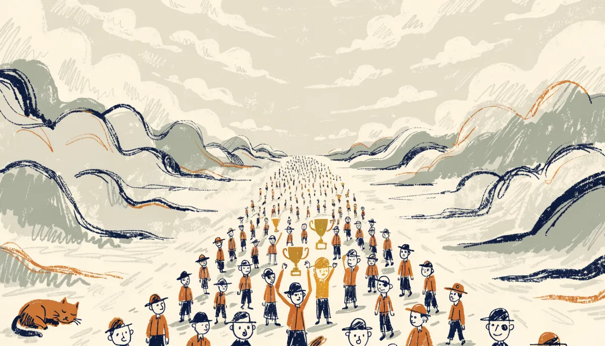 Illustration of a vast crowd of students with only a few highlighted, representing how rare a perfect SAT score is