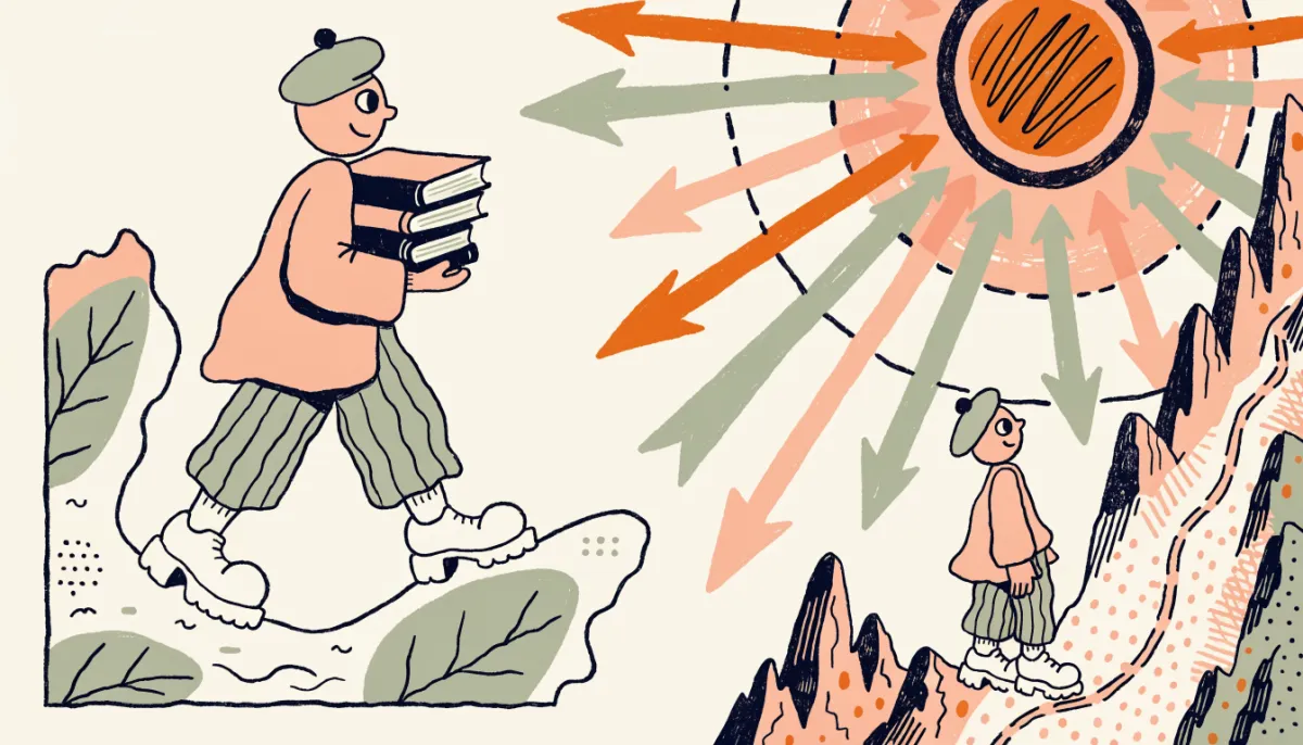 Illustration contrasting a South Carolina in-state path with an out-of-state compass rose in vintage retro style